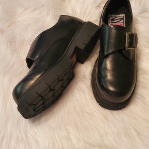 Size 8.5 Platform Black Leather 90s Y2k Skecher Brand Mary Jane's